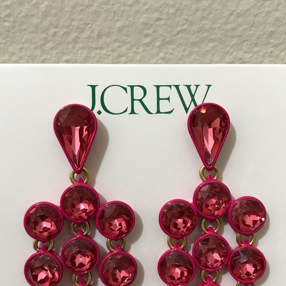 NWT J. Crew Sparkly Waterfall Earrings, Statement Sparkle Prom Formal Dance Red - Picture 4 of 12